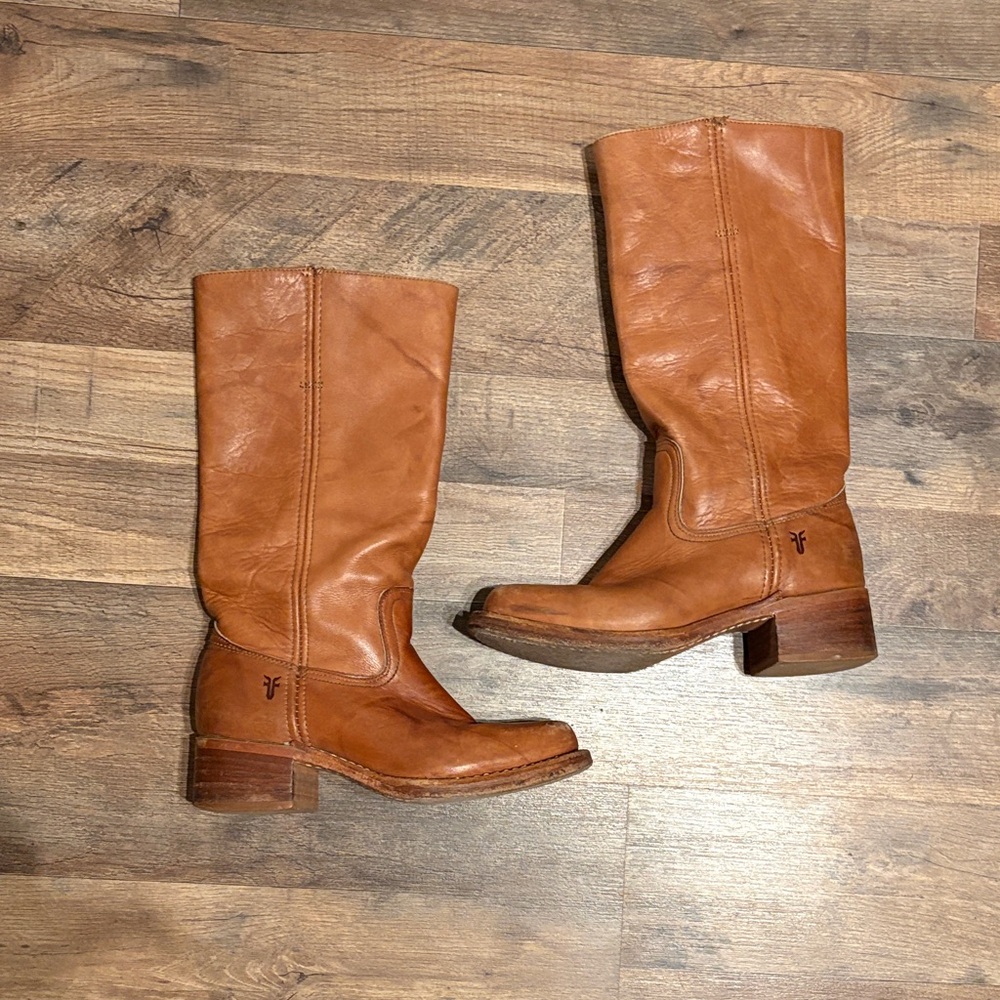 Frye Campus Boots Women's Vintage Cognac Leather Heeled Boots